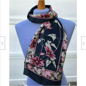 Navy Blue Floral Silk Scarf by Sacha 46x10 Vintage Neck, Hair or Head Accessory